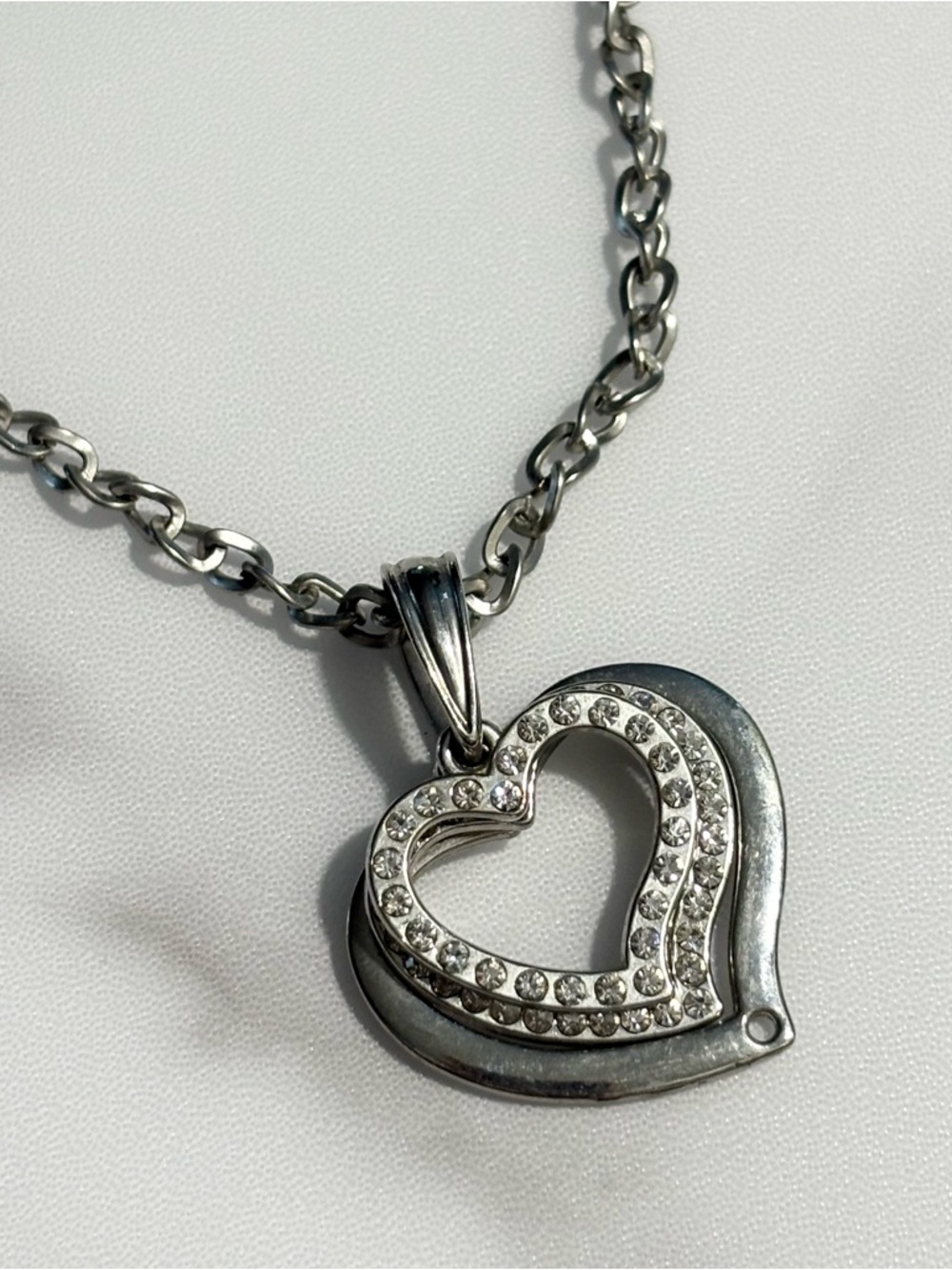 Triple Layer Rhinestone Heart Pendant Necklace